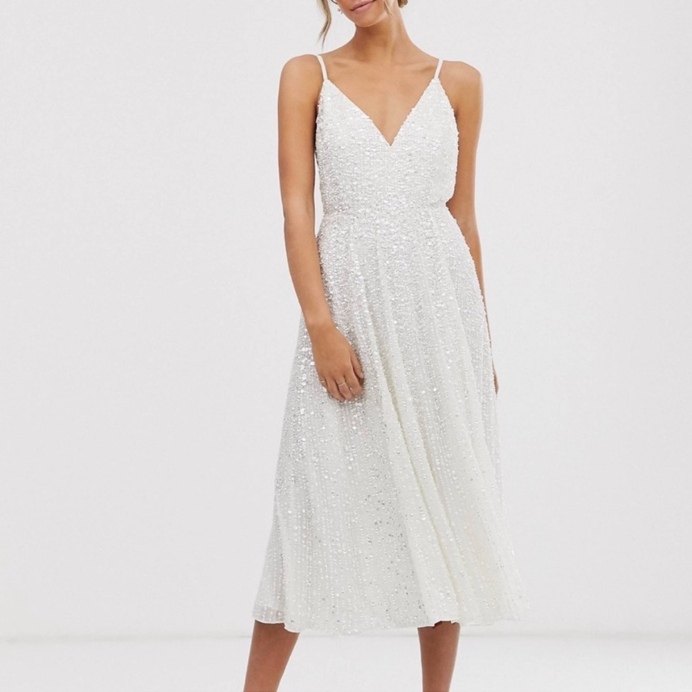 ✨NEW✨ ASOS Eva Midi White Sequin Embellished Dress Sz 4 (bought a back up!)